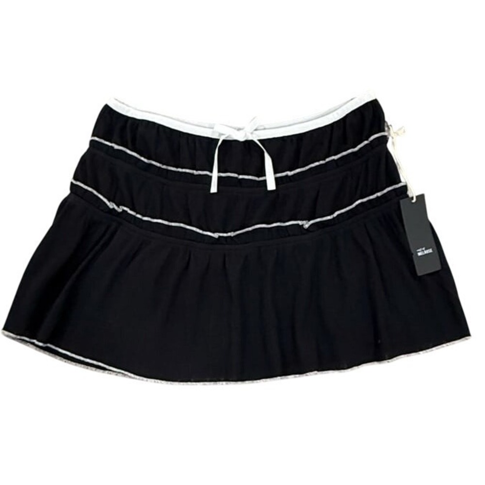 West‎ of Melrose Medium Mini Skirt Black Pointelle Rib Tie Waist
